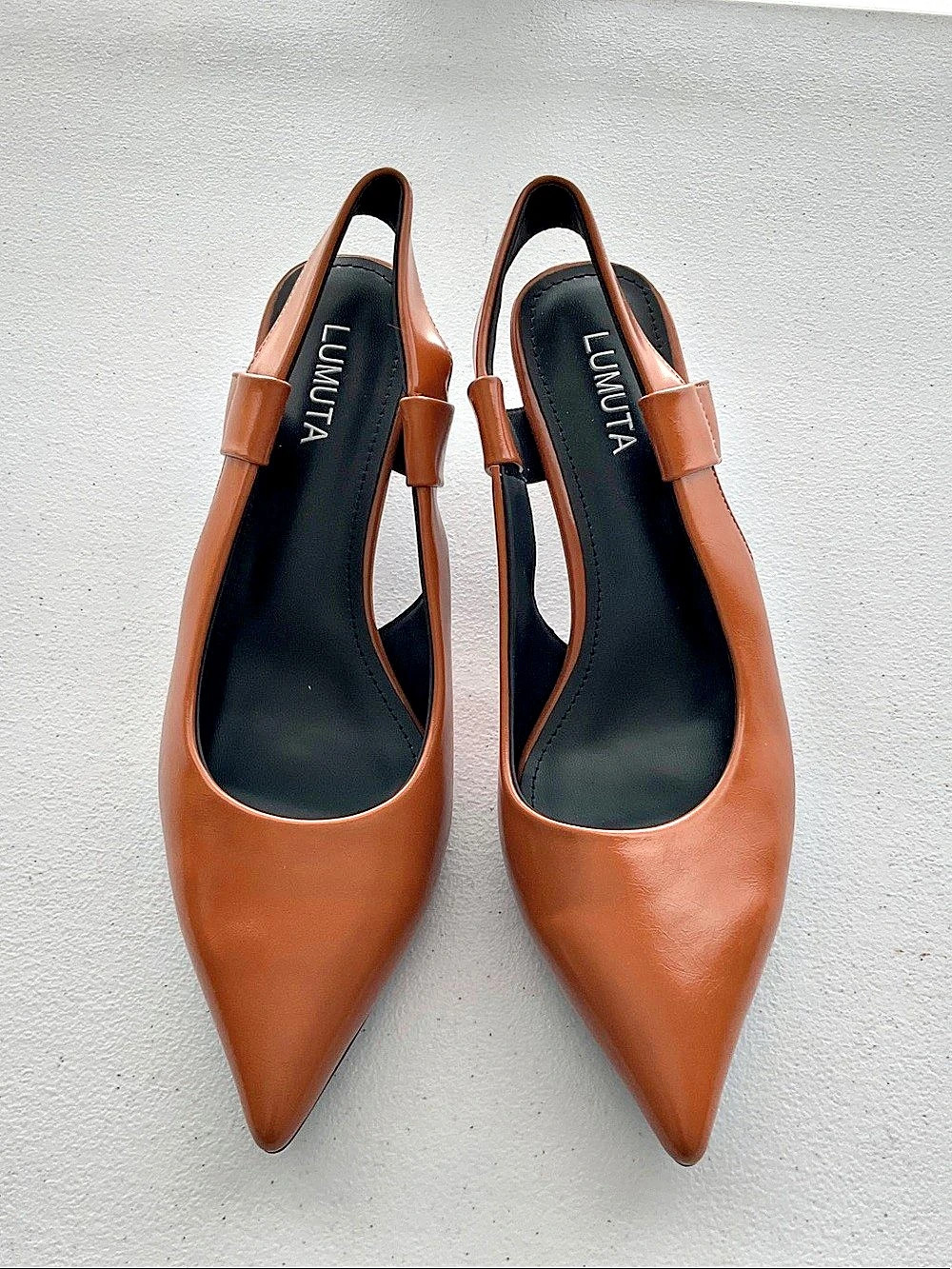 LUMUTA Pointed Toe Slingback Kitten Heels Brown US 8.5